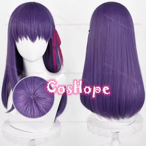 Matou Sakura Cosplay Wig 47cm Medium Long Hair Purple Wig Cosplay Anime Cosplay Wigs Heat Resistant Synthetic Wigs