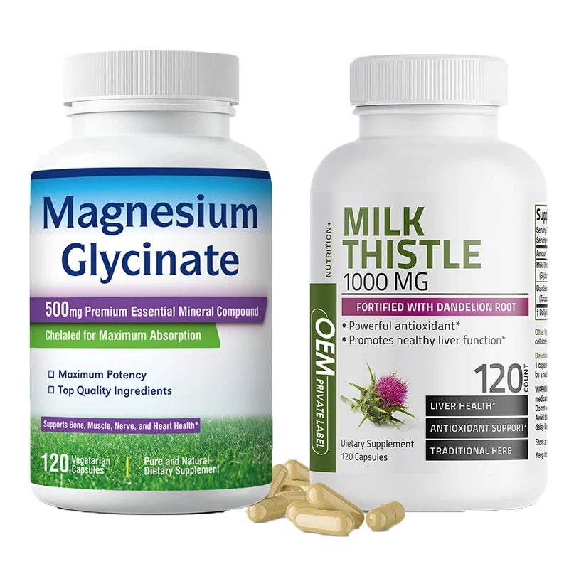 

Magnesium Glycine Capsules+Milk Thistle Grass Capsule Support Cardiovascular Function Promote Muscle & Nerve Health Food