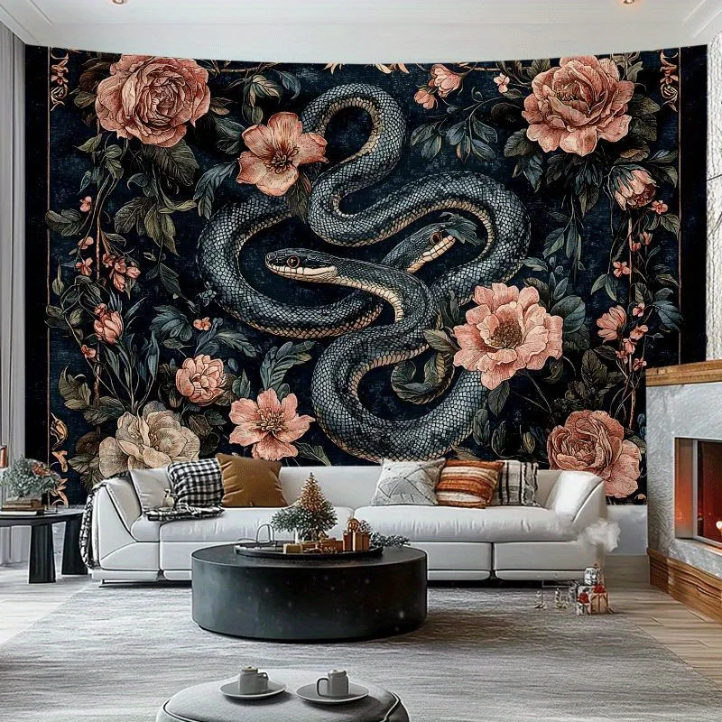 Snake and Flower Theme Digital printing polyester wall hanging tapestry decorative Living room bedrooms Office background gift