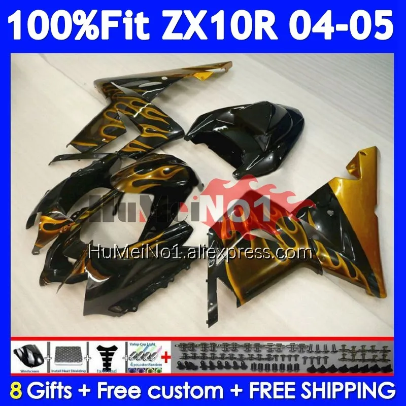 Injection Body For KAWASAKI NINJA Gold flames ZX-10 ZX 10R 10 R ZX10R 04 05 216No.4 1000CC ZX1000 CC ZX-10R 2004 2005 Fairing