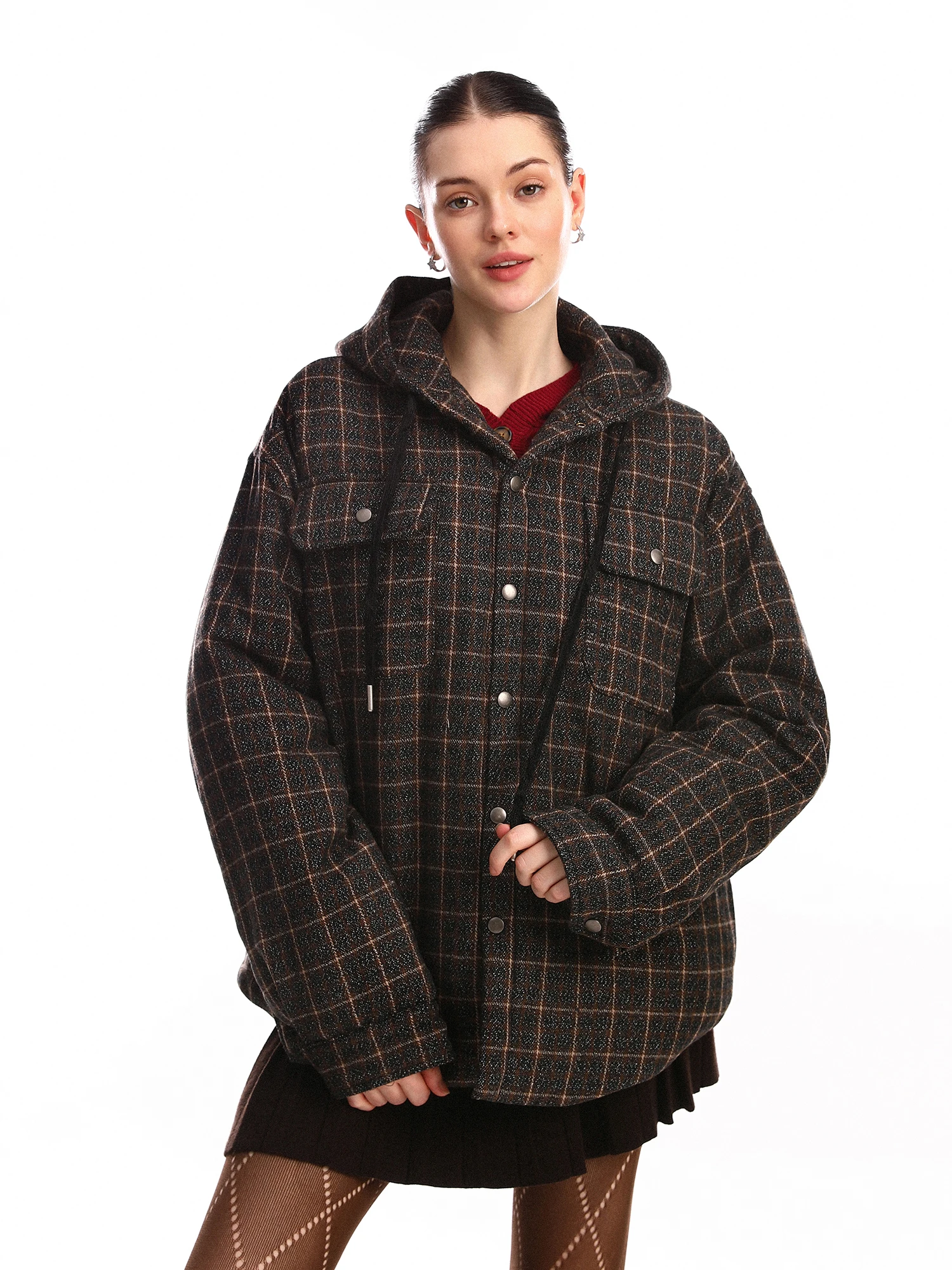

Thiened Plaid Hooded Cotton Jaet Women's Winter Warm Heavy-du Couples Cotton Coat Trendy Chinese Production Long Sve