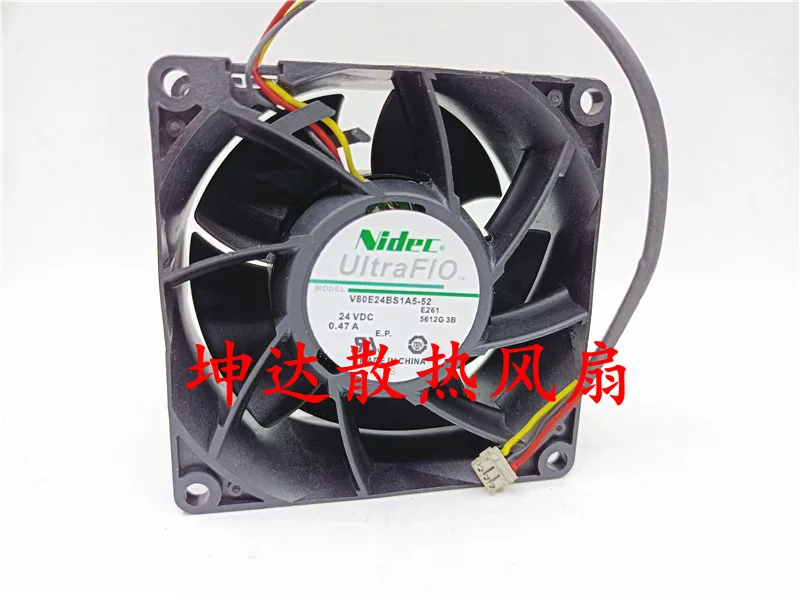 Nidec V80E24BS1A5-52 E261 DC 24V 0.47A 80x80x38mm 3-Wire Server Cooling Fan