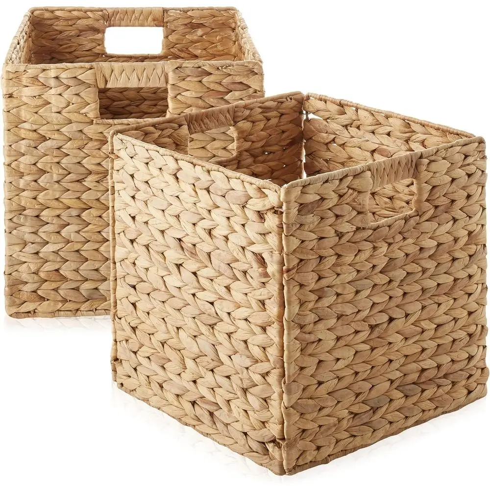 

Collapsible 13 x 13 Natural Water Hyacinth Basket Set, 2-Pack Organizers for Home Storage