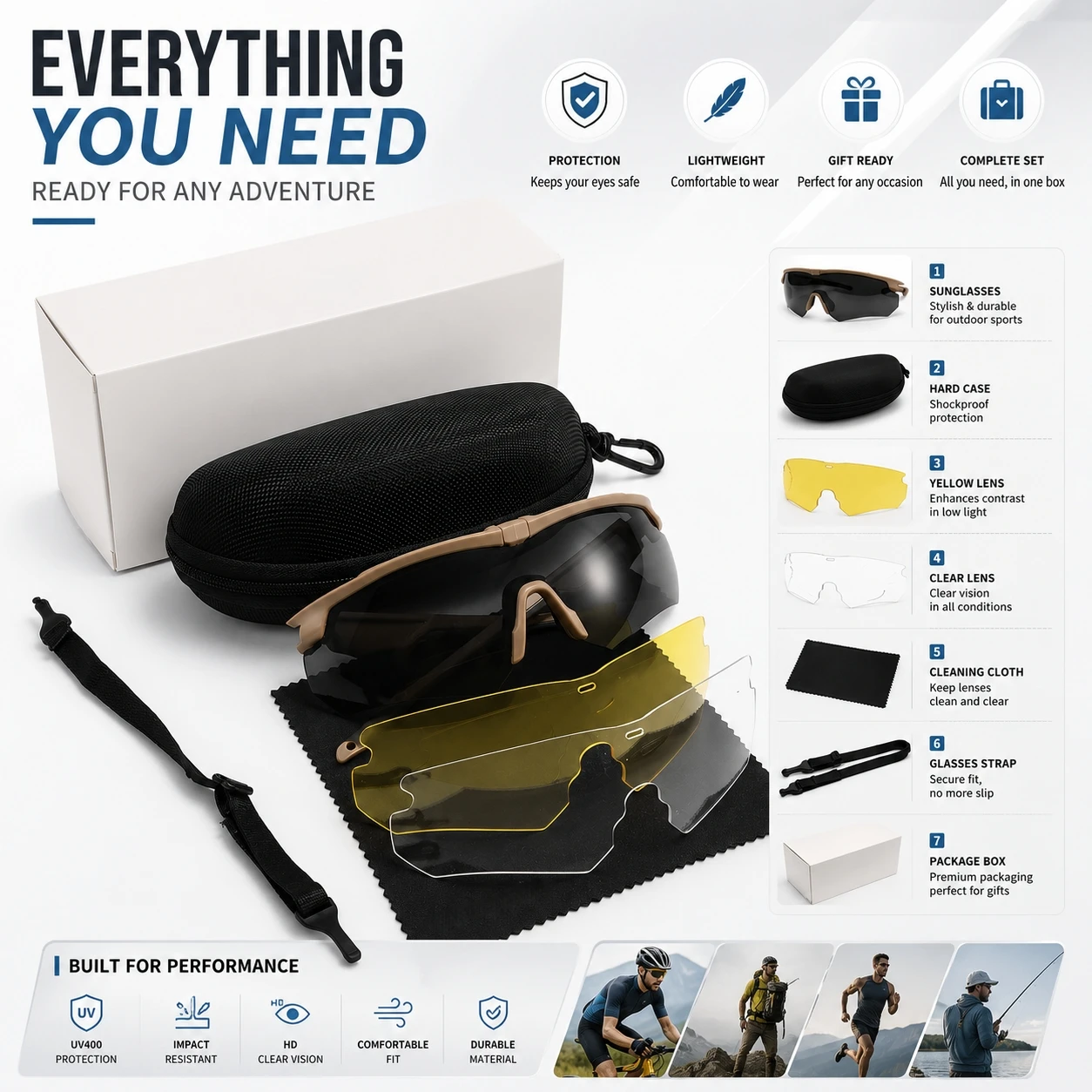 3-Linsen-Sport-Schutzbrille, UV400 Stoßfeste Winddichte Brille für Radfahren, Motorradfahren, Jagd & Outdoor-Sport – Detail 5