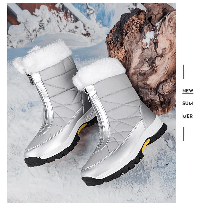 Winterweiße Damenstiefel, dicke Sohle, Baumwollschuhe, warmes Plüschfutter, rutschfest, bequeme Outdoor-Schneestiefel, Botas Mujer – Detail 22