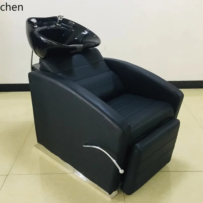 HT  Small Shampoo Bed Sitting Reclining Chair Hair Salon Special Ceramic Basin Deep Basin Washing Bed