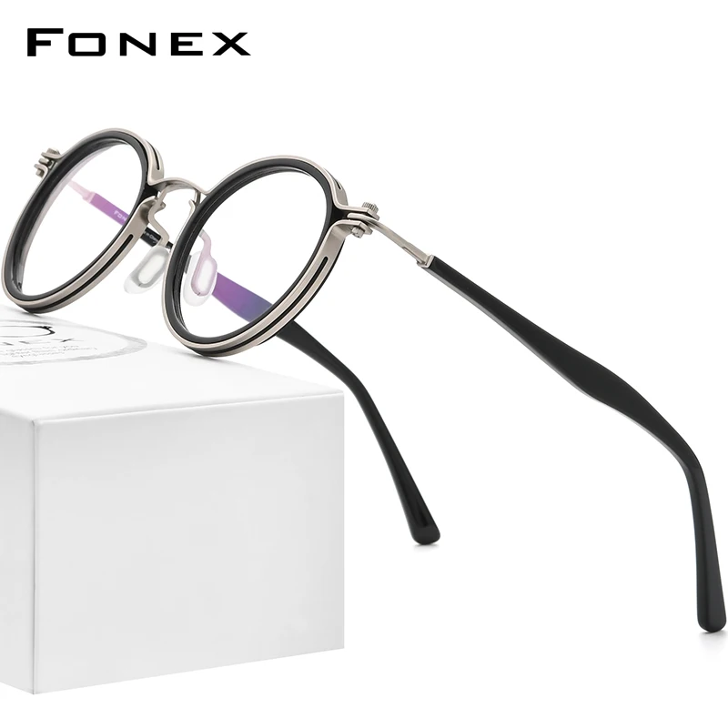 

FONEX Alloy Eyeglasses Frame Men Retro Vintage Round Glasses 2021 New Women Korean Screwless Eyewear F1024