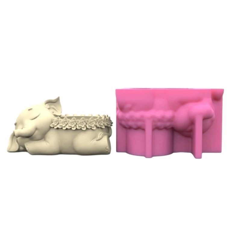 

Elephant Pen Holder Silicone Mold Table Ornament Mould Plaster Making Tool Succulent Planter Molds Easy to Clean Home X3UD