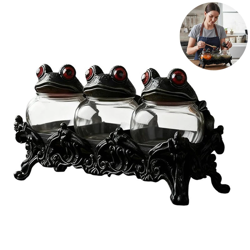 

Банки для аптекарских специй в готическом стиле с ведьмой-лягушкой, хранение продуктов ручной работы