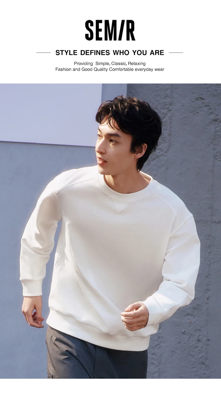 Semir Versatile Hoodie Men Spring Solid O Neck Long Sleeve Soft Comfortable Casual Basic Layer Daily Top