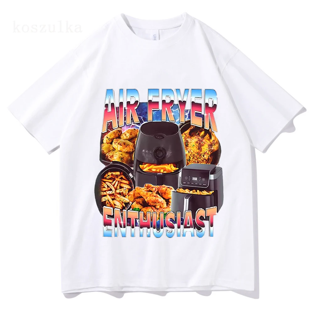 الهواء المقلاة متحمس مضحك الطبخ ميمي تي شيرت المرأة موضة خمر تي شيرتات قصيرة الاكمام عادية تي شيرت الشارع الشهير