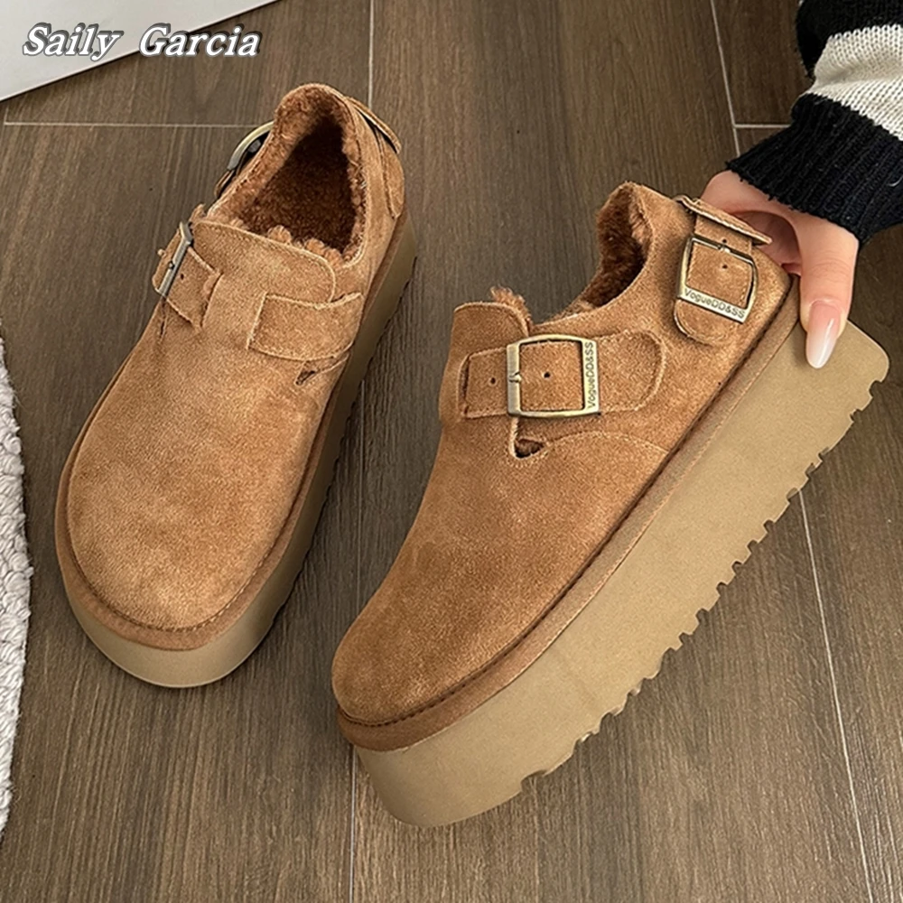 

Suede Short Plush Buckle Strap Casual Ankle Boots Winter New Fashion INS Style Women Shoes Round Toe Platform Slip On Shoes