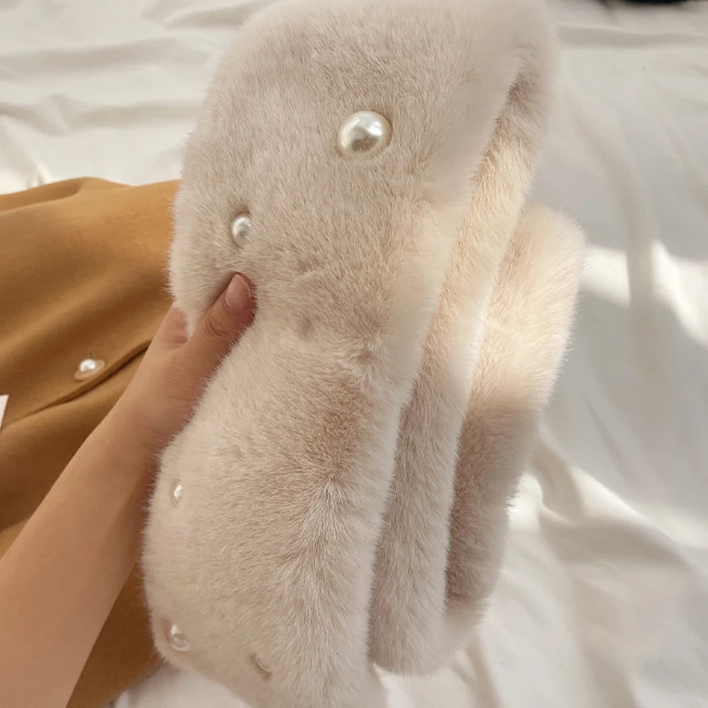 Winter Warm Thicken Scarfs New Women Cute Cartoon Faux Rabbit Fur Cross Collar Scarves Female Girl Soft Plush Scarf Gift