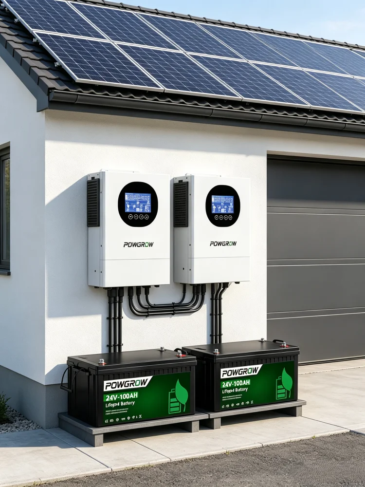 POWGROW 48V 13KW Hybrid-Solarwechselrichter 120A MPPT Solarregler Reiner Sinus-Wechselrichter für netzunabhängige Parallelbetrieb mit WLAN-Smart-Monitor Solarstromumwandlungssystem