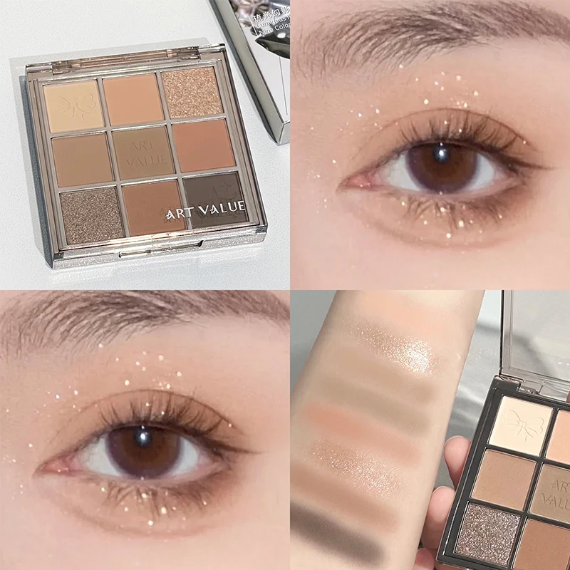 9 色のアイシャドウ パレット オレンジ ブラウン マット アイシャドウ グリッター シャイニー アイシャドウ ハイライター 長期的な目メイクアップ