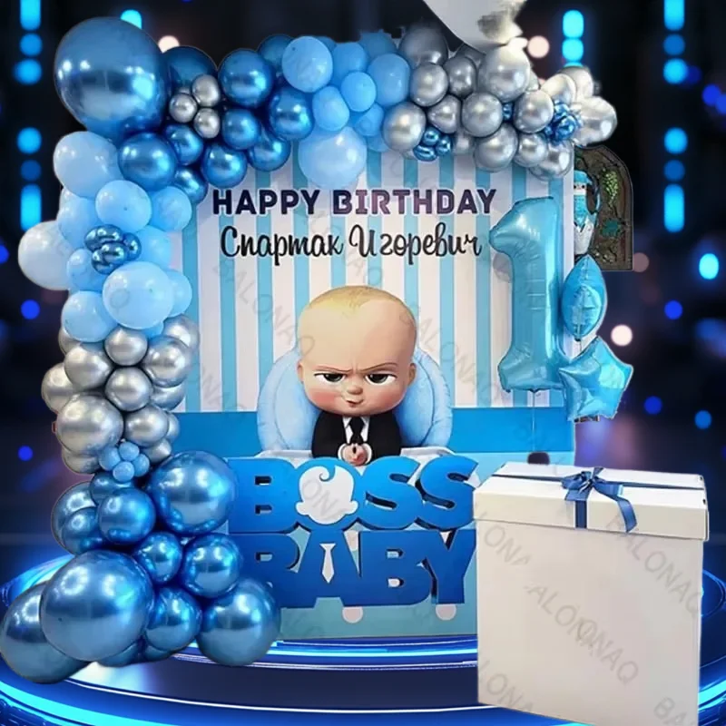 110-teiliges Boss Series 1-9 Jahre Kleiner Junge Baby Blaue Nummer Bunte Geburtstagsparty Dekorations-Set Luftballons Überraschungsgeschenk