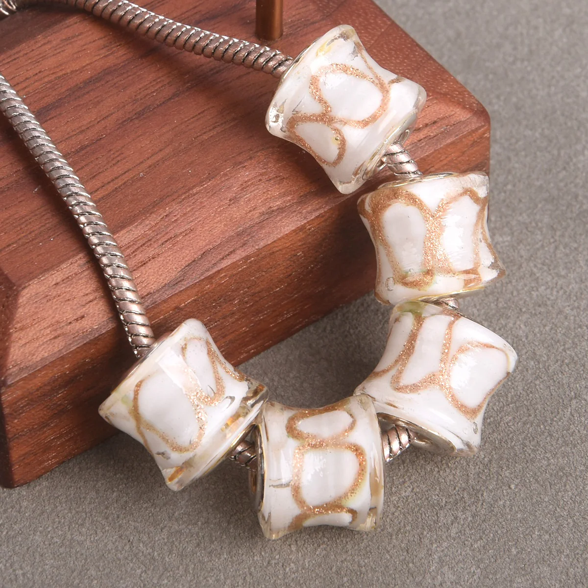 5pcs 14mm Cylinder Shape Handmade Foil Lampwork Glass European Charms Big Hole Loose Beads For Jewelry Bracelet Making DIY