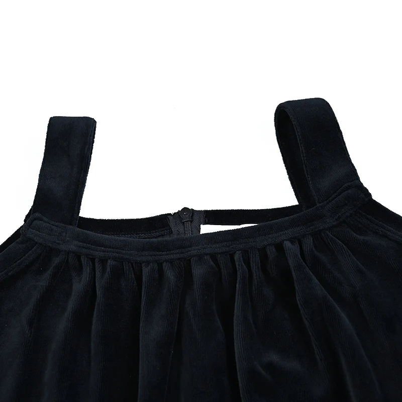 Ärmelloses Maxikleid für Teenager-Mädchen, Schwarz, Velours und geripptes Oberteil mit Stehkragen, bequeme Passform, lässiges Maxikleid, Größen XS-3XL – Detail 14