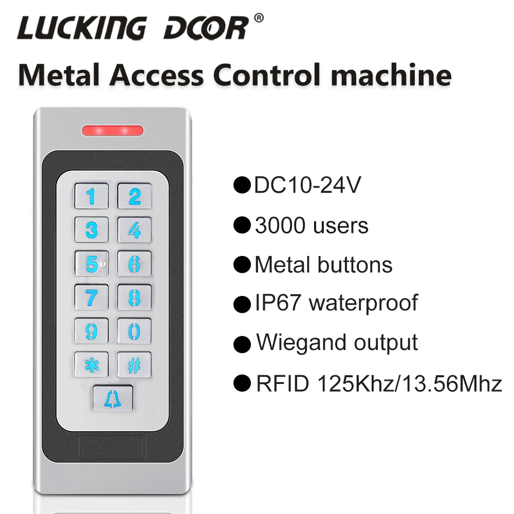 

DC10-24V Access Control Keypad RFID Digicode Reader Metal Case and Keyboard IP67 Waterproof 3000User Wiegand Reader 26-44 Output