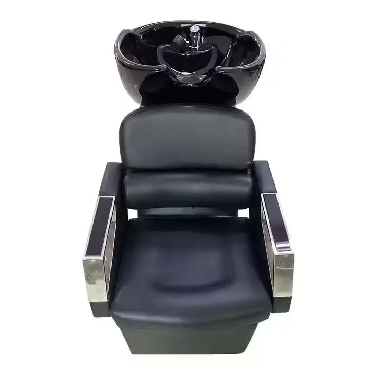 

Modern Luxury Electric Barber Chair 2-in-1 Black Metal Portable Shampoo Bed Wholesale For Salons-Professional Massage Feature