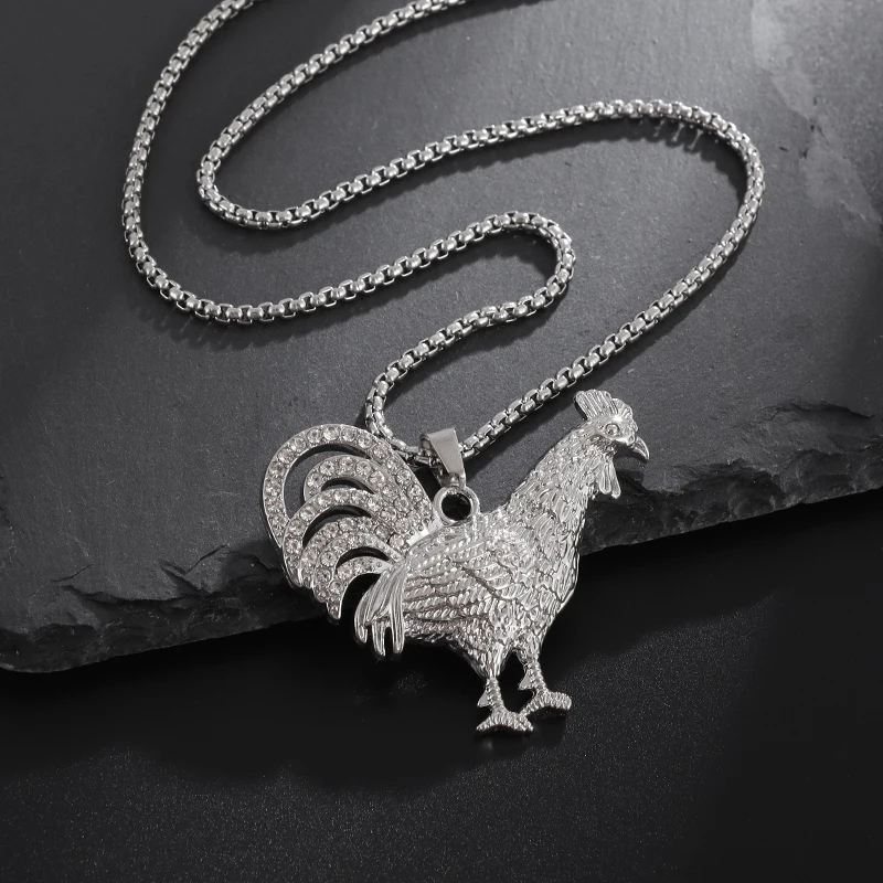 Exquisite Fashion Retro Hip Hop Gold Color Rooster Pendant Necklace Men and Women Personality Charm Rap Rock Party Jewelry Gift