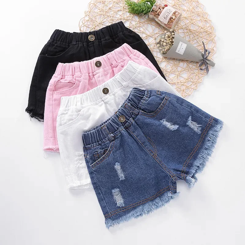 1 2 3 4 5 6 7 8 9 10 12 Years Old Summer Kids Girls White Pink Blue Denim Cowboy Shorts For School Jeans Short Pants New