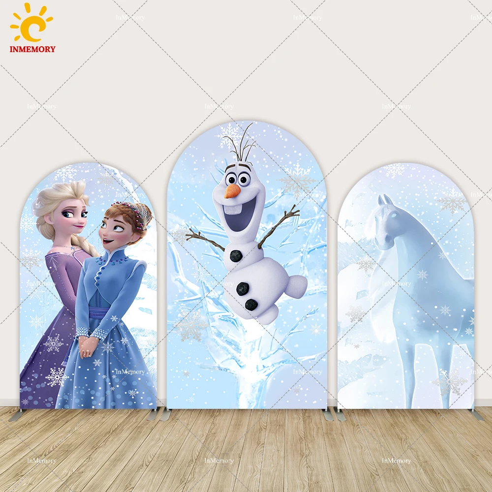 

Frozen Theme Birthday Party Arch Backdrop Cover Princess Anna Elsa Chiara Arched Wall Background Photography Horse Olaf Banner