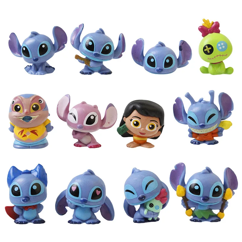 Conjunto de 12 Bonecos de Ação Anime Doorables Stitch Angel Scrump, Brinquedos Lilo & Stitch para Crianças, Presente de Natal