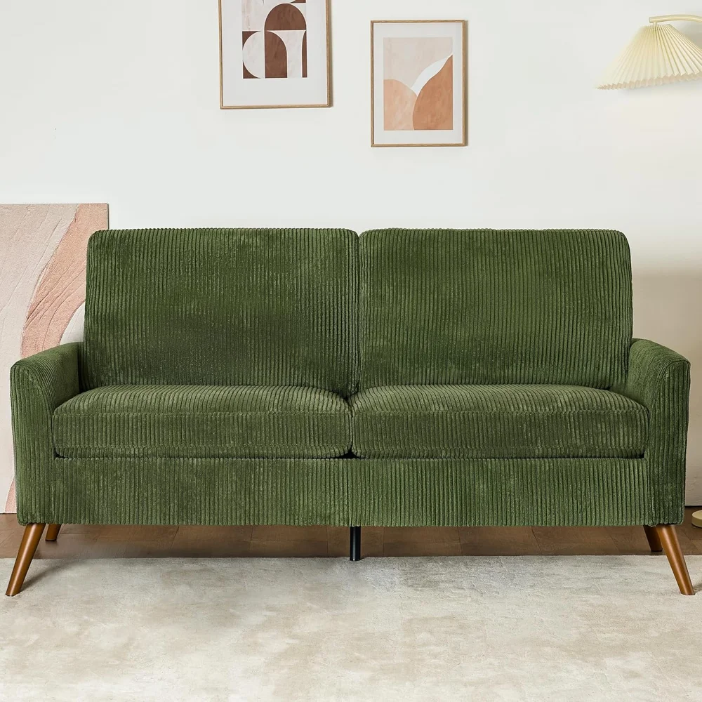 

68" Loveseat Sofa, Comfy Green Corduroy Couches for Living Room, Mid Century Modern Love Seat Sofa