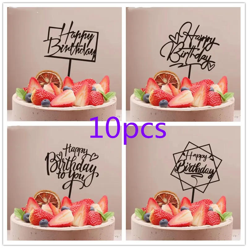 10 Stuks Gelukkige Verjaardag Cake Topper Goud Stijl Acryl Birthday Party Cake Toppers Kids Cake Dessert Decoratie Bruiloft Geschenken