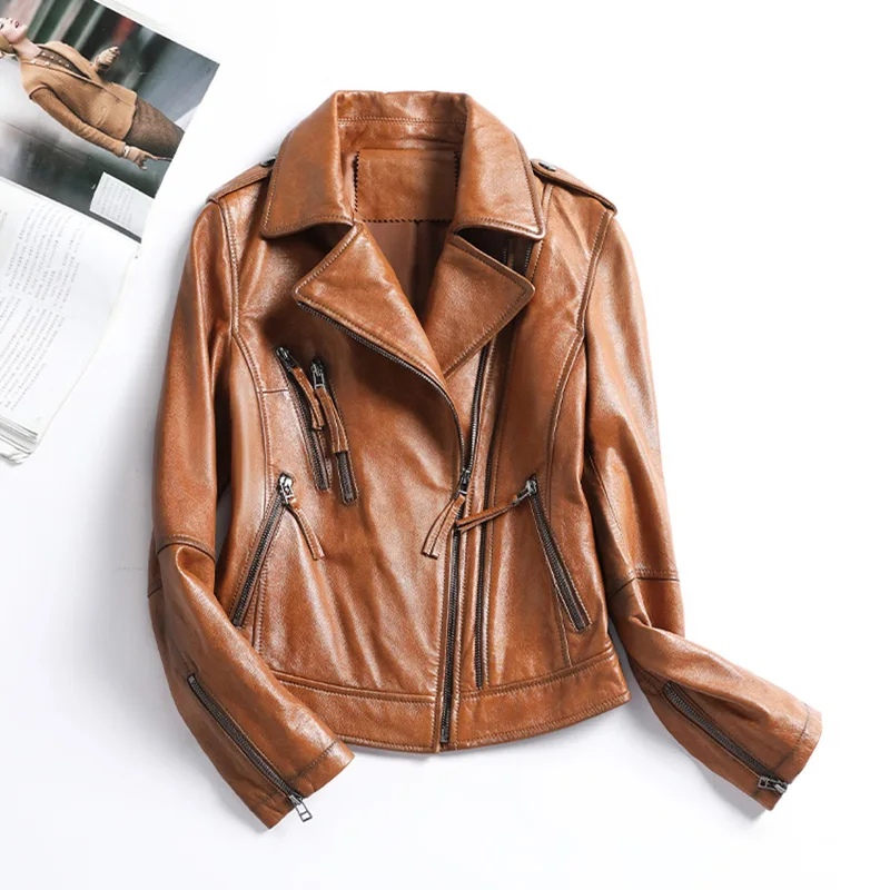 

2023 New Autumn Genuine Leather Jackets Women High Fashion Street Lady Leather Jacket Casual Warm Zipper Outwear CL4015