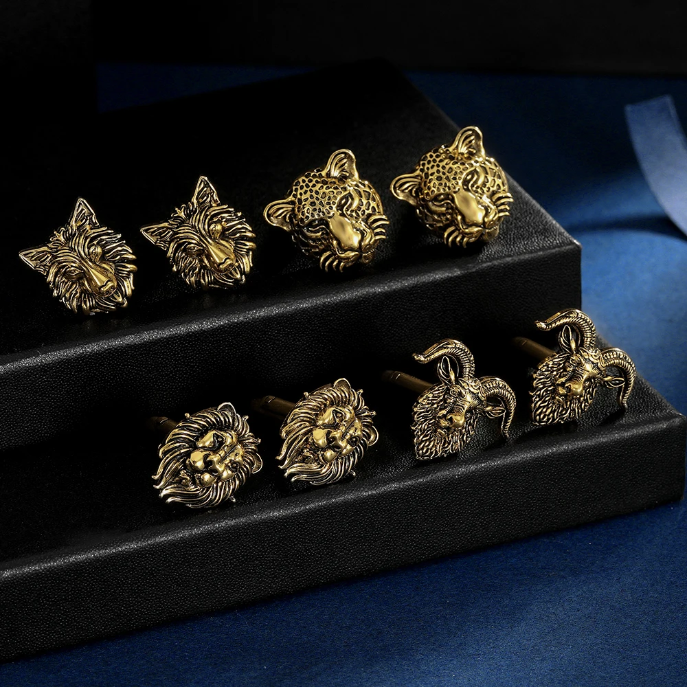Personality Goat, Wolf, Leopard, Lion Shaped Cufflinks Funny Animal Head Sleeve Button For Men