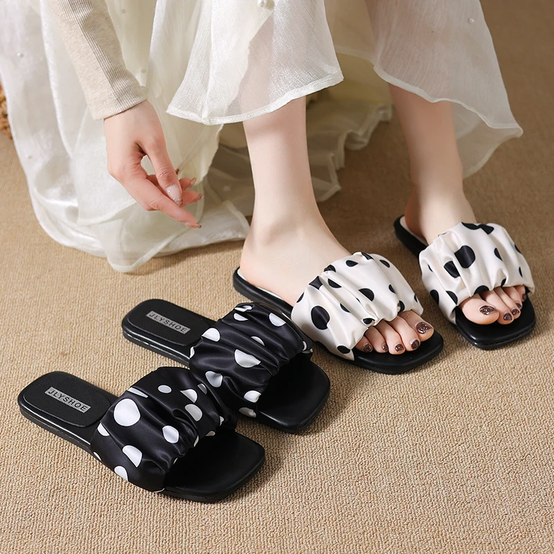 

Summer Elegant Square Toe Sexy Polka Dot Flat Slippers Fashionable Best Selling New Comfortable Lightweight Women's Shoes