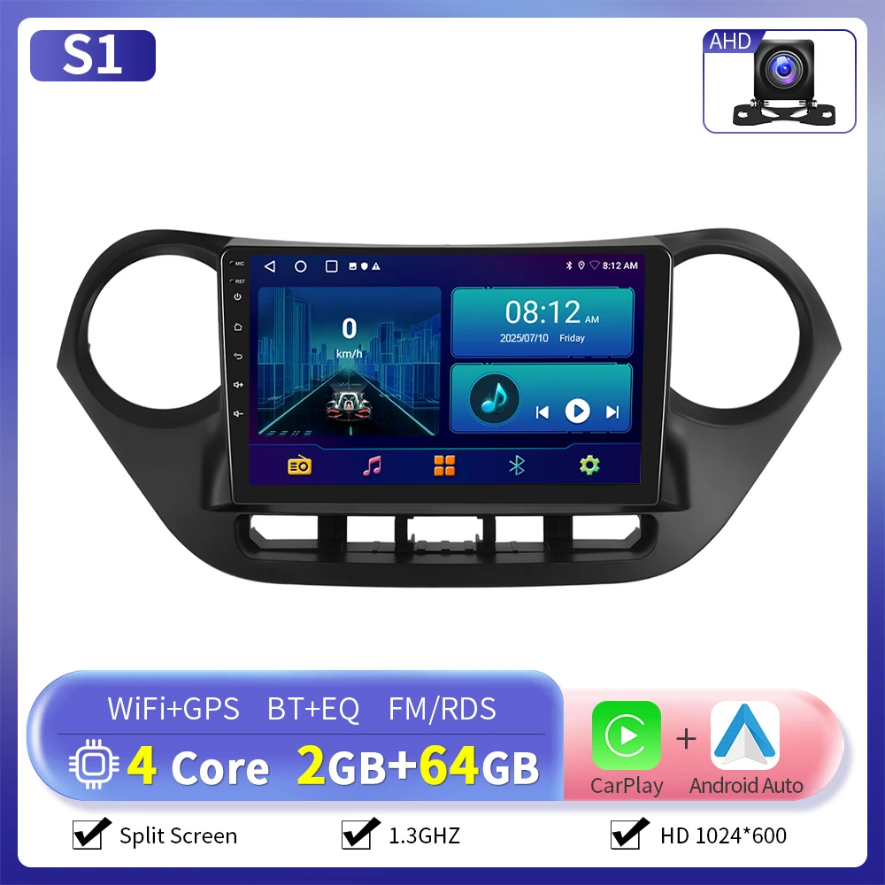 Camecho 6 + 128G Autoradio Draadloze CarPlay Android Auto Voor Hyundai I10 2014-2017 Auto Intelligente Systemen GPS Stereo 4G WiFi RDS