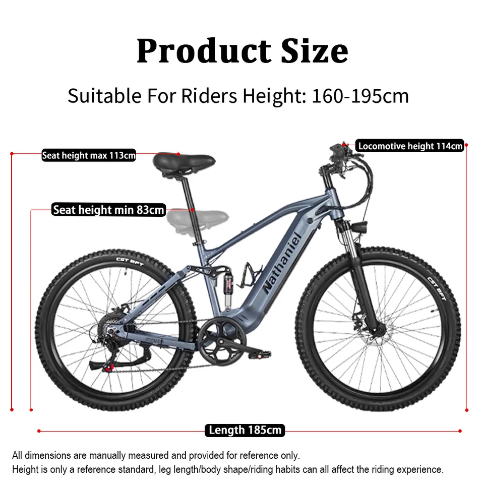 Nathaniel SYR03 Electric Bike 27.5' 1000W Adult Electric Assisted Bike 48V 20Ah Large Capacity Detachable Lithium Batteries Ebik image 15