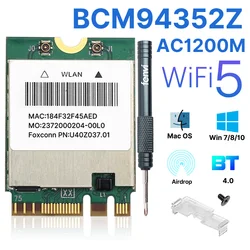 1200M BCM94352Z WiFi Card M.2 NGFF 802.11AC BT4.0 2.4G/5GHz BCM94352Z Wlan Network Card for Hackintosh mac