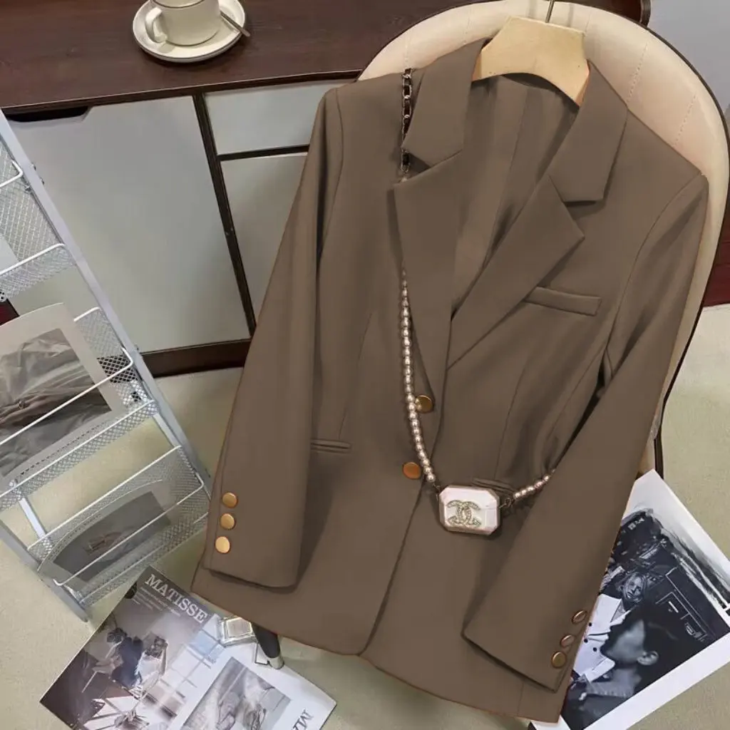 

Женский костюм в корейском стиле, пальто, повседневный элегантный топ на весну и осень, универсальный стиль богини для поездок на работу