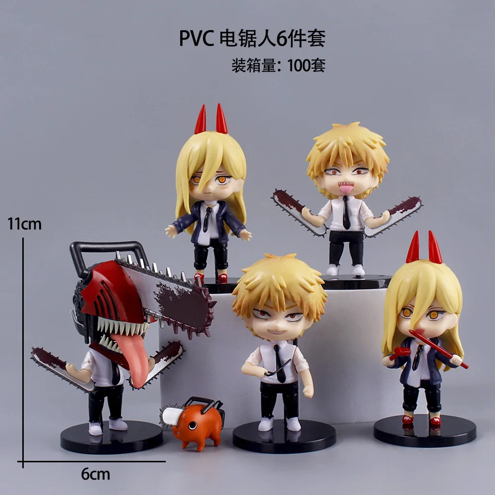 Chainsaw Man 6 Stuks PVC Chibi Actiefiguren Set Power Denji Pochita Collectible Decor Ornamenten Geschenken voor Anime Liefhebbers Home decor