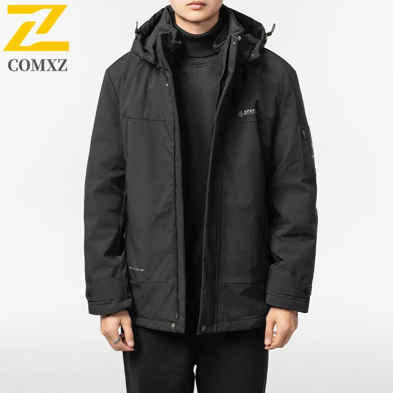 

Men Down Jacket 2025 New Model Velvet Thick Insulation Warm Hood Parka Coat Outdoor Casual Winter Clothing Zipper Cotton Jacket