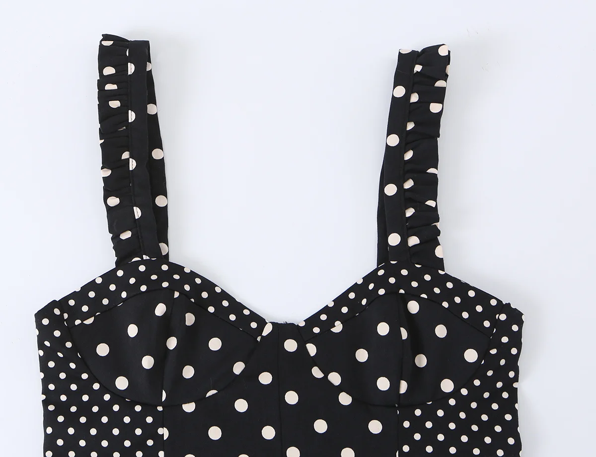 TFMLN Sexy Damen Schwarzes Polka-Dot-Print Plissiertes Trägertop Schlankmachendes Korsett Rückenfreies Camisole-Top für Party und Club – Detail 4