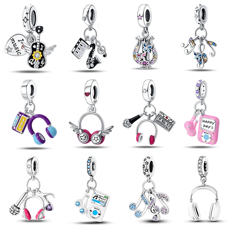 

Fashion 925 Sterling Silver Guitar Violin Saxophone Music Series Charms Beads Fit Pandora 925 Original Bracelet Fine DIY Jewelry