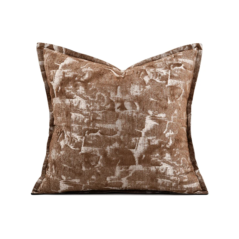 Soft Decoration Model Room Pillow Light Luxury New Chinese Brown Coffee Charcoal Color Living Room Sofa Pillow Bedhead Cushion