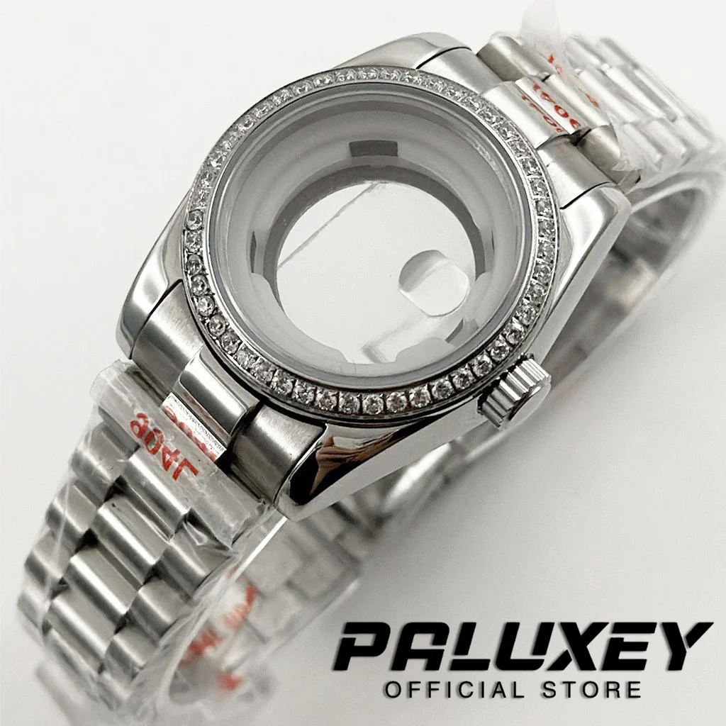 NH05 31MM Waterproof Stainless Steel Diamond Sapphire Glass President Strap Watch Case for Ladies Women Fit NH05 NH06 Movement