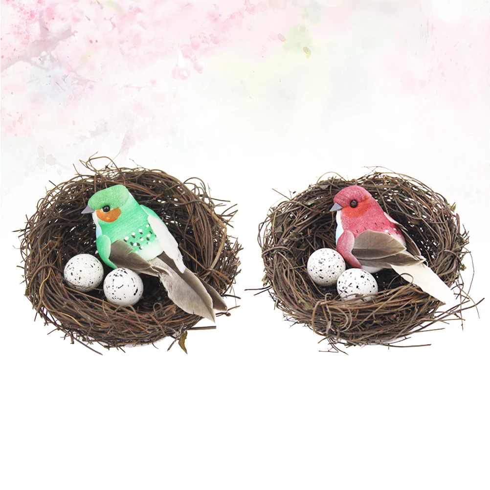 

8pcs Artificial Set Home Decoration Fake Nest Easter Party Ornament Birds Eggs Random Color Bird Nest Office Bar Flower Decor