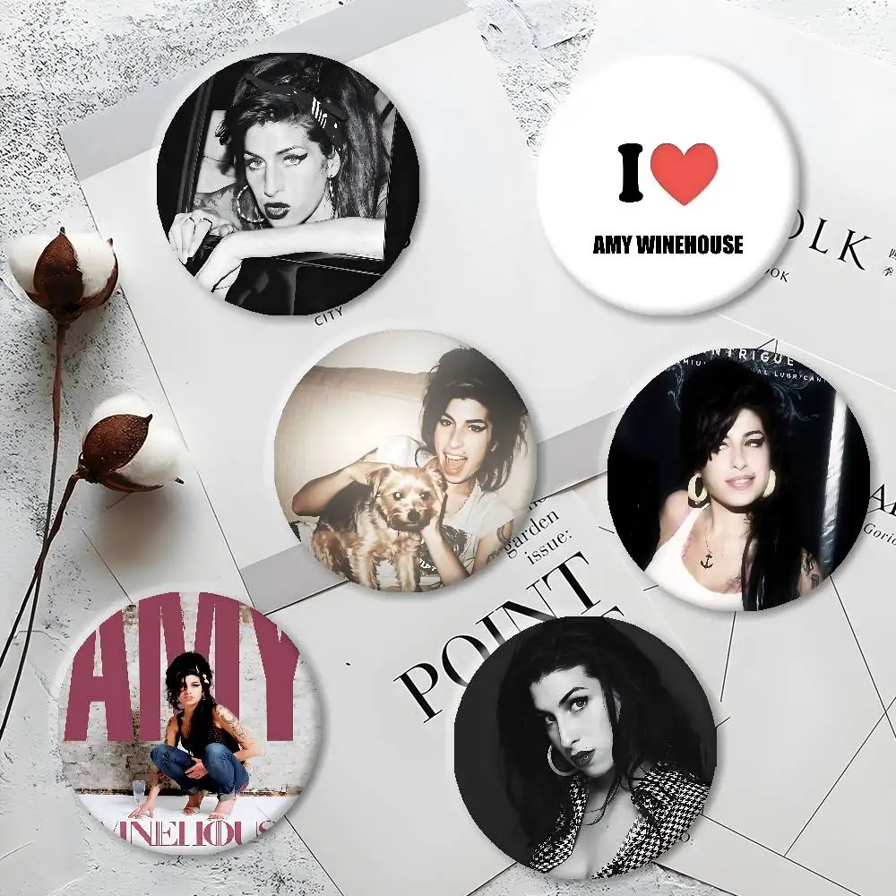 Singer A-Amy W-Winehouse Badges Accessories Creative Tinplate Pins Badge Metal Brooch For Bag Clothes Hat Decor Jewelry Gifts