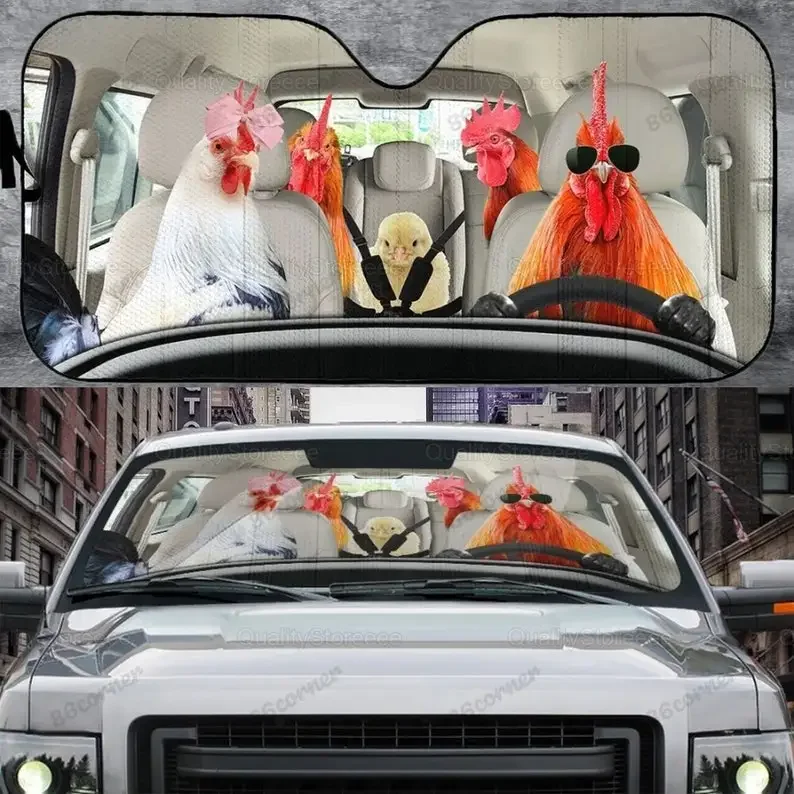 Chicken Driving Car Sunshade, Funny Chicken Car Sunshade, Rooster Car Sunshade, Chicken Love, Sunshades For Cars, ZPT062109A27