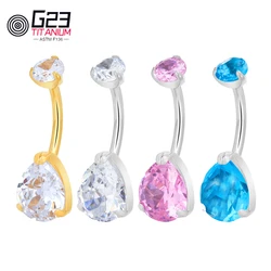 Teardrop Belly Button Ring G23 ASTM F136 Titanium Belly 14G Clear Cubic Zircon Center Navel Rings Belly Piercing Body Jewelry