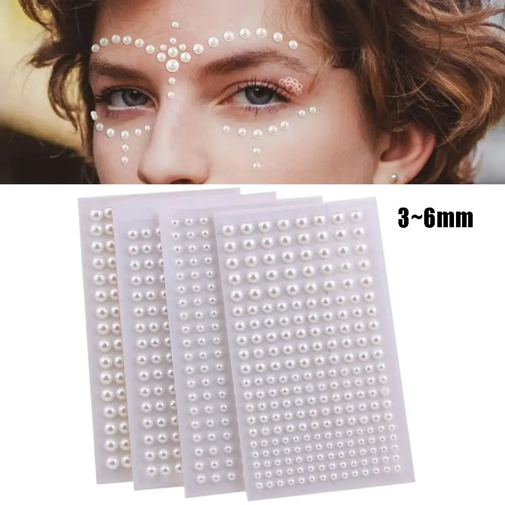 Self Adhesive Hair Pearls Stick Pearls Mix 3mm/4mm/5mm/6mm Pearls Stickers Beautiful beige Face Pearls Stickers