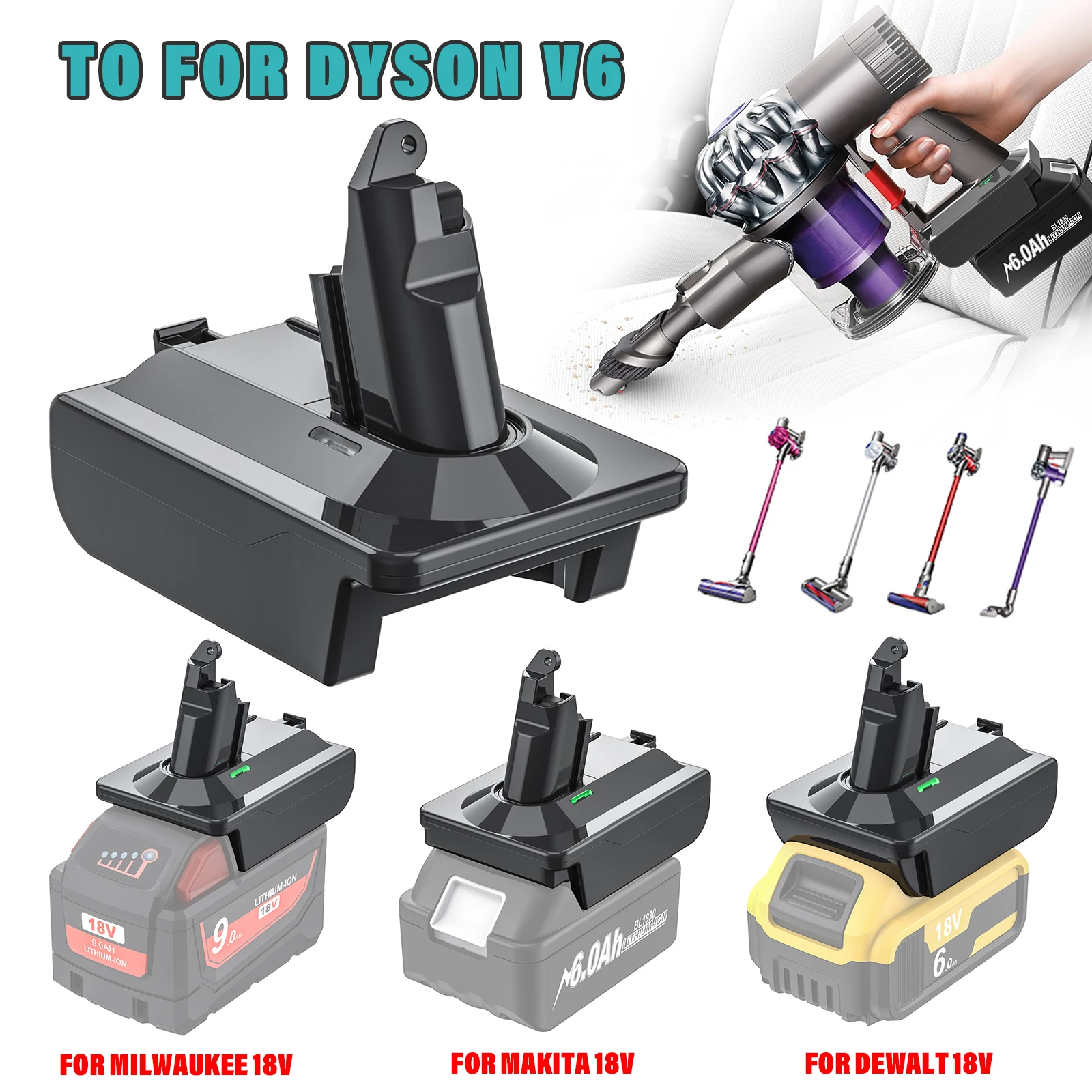 V6 Battery Adapter Li-ion Battery Convert To For Dyson V6 SV03 SV04 SV09 DC62 DC59 VacuumCleaner for Makita/Dewalt/Milwauke 18V