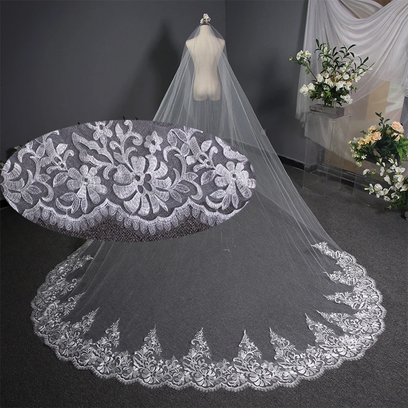 Beauty New Arrive Fashion Luxury Wedding Veils For Women Ivory Appliques Lace Edge Bridal Veil Wedding Accessories